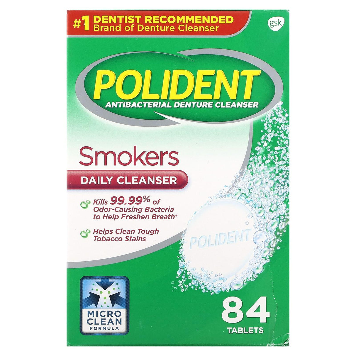 Polident, Antibacterial Denture Cleanser, Smokers Daily Cleanser, 84 Tablets - Supply Center USA