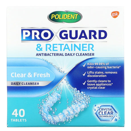 Polident, Pro Guard & Retainer, Antibacterial Daily Cleanser, 40 Tablets - Supply Center USA