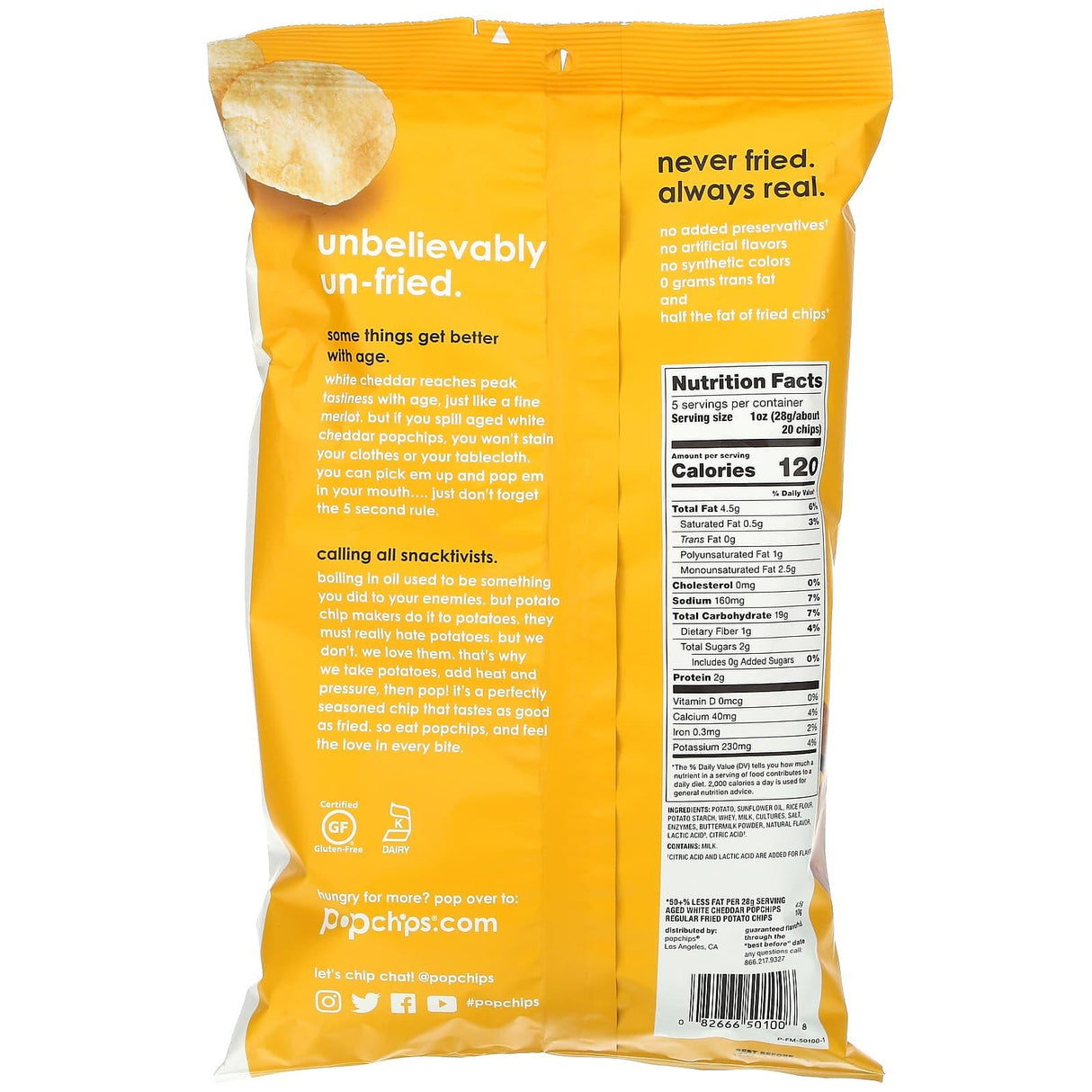 Popchips, Potato Chips, Aged White Cheddar, 5 oz (142 g) - Supply Center USA