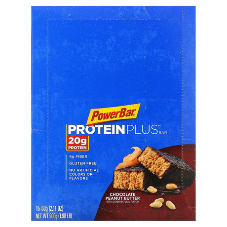 PowerBar, Protein Plus Bar, Chocolate Peanut Butter, 15 Bars, 2.11 oz (60 g) Each - Supply Center USA