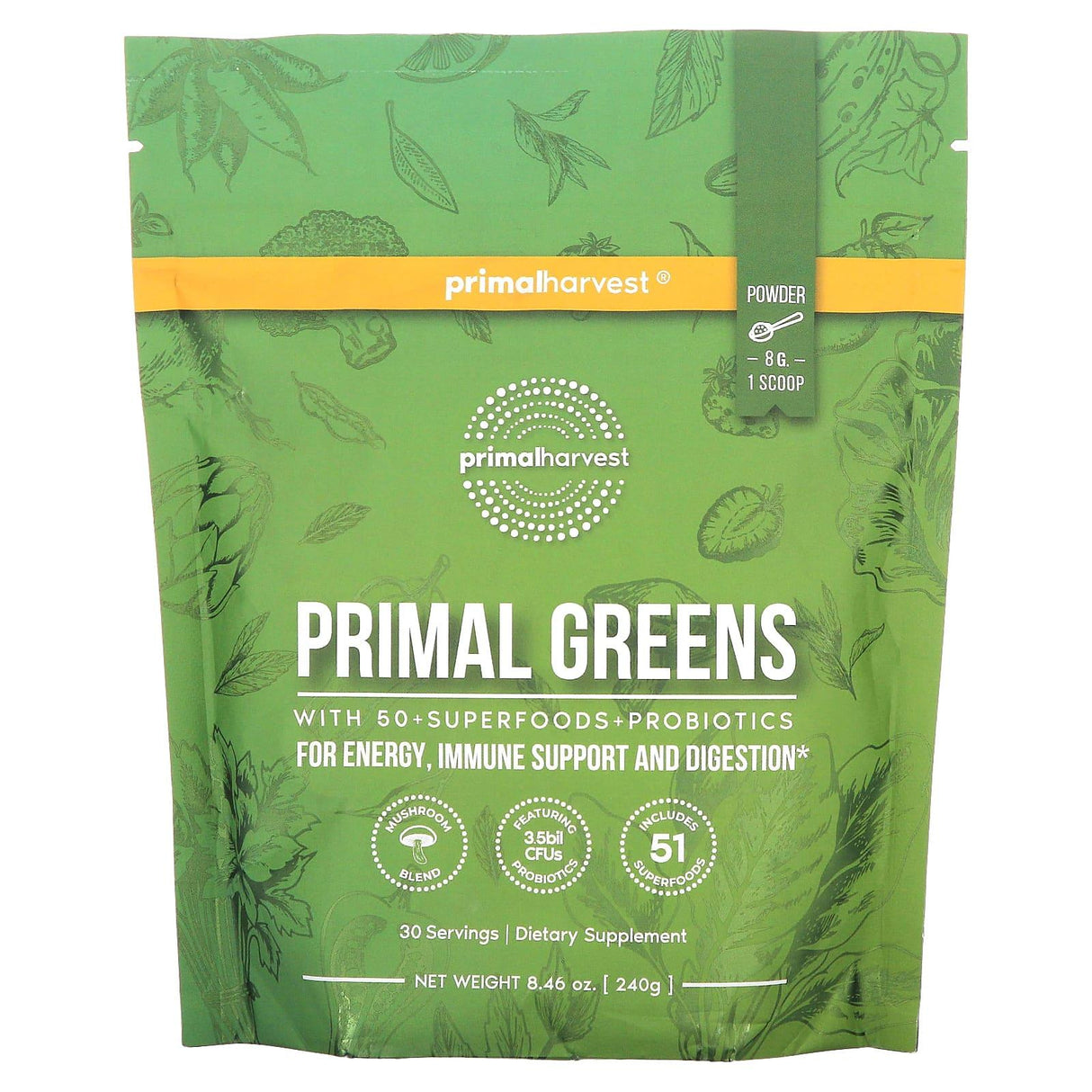 Primal Harvest, Primal Greens, 8.46 oz (240 g) - Supply Center USA