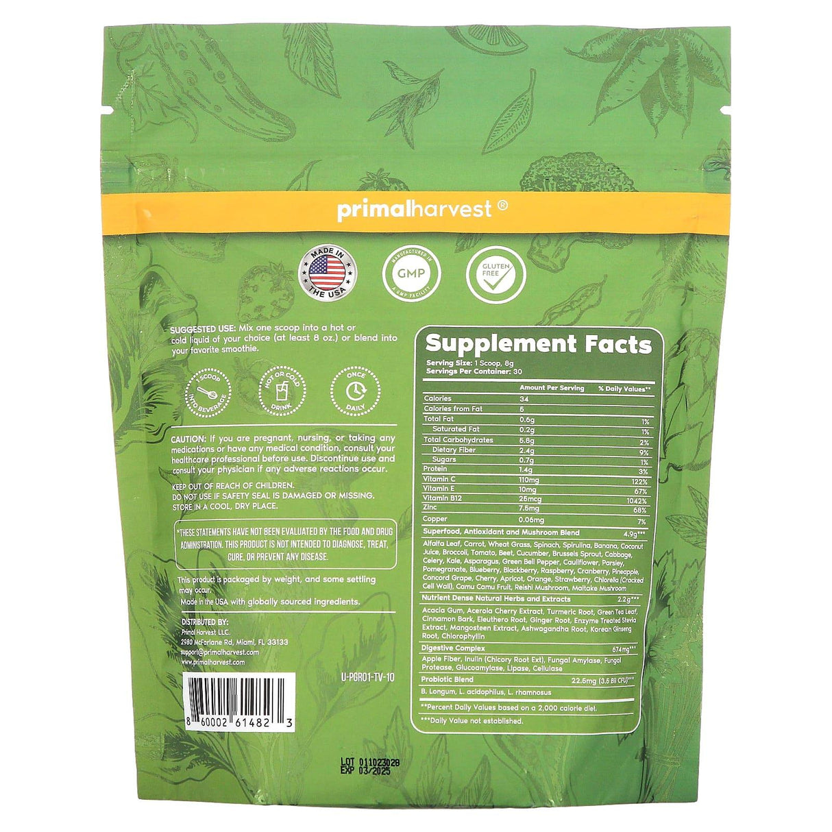 Primal Harvest, Primal Greens, 8.46 oz (240 g) - Supply Center USA