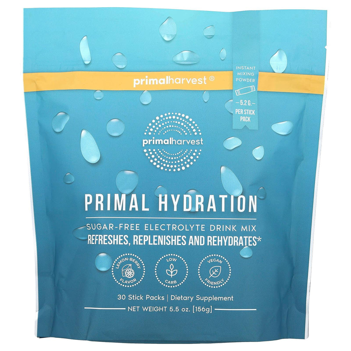 Primal Harvest, Primal Hydration, Sugar Free, Lemon Berry, 30 Stick Packs, 5.5 oz (156 g) - Supply Center USA