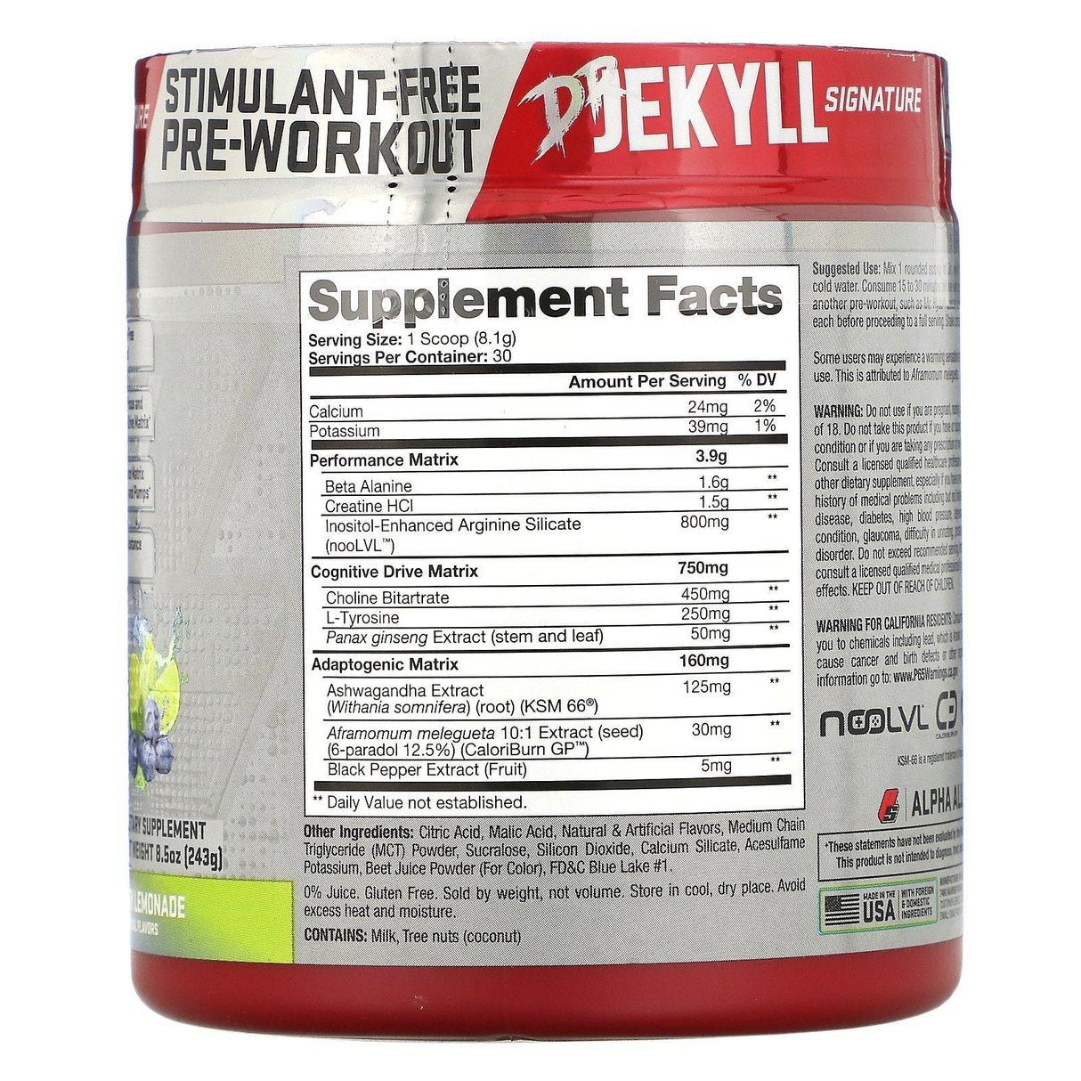 ProSupps, Dr. Jekyll Signature, Stimulant-Free Pre-Workout, Blueberry Lemonade, 8.5 oz (243 g) - Supply Center USA