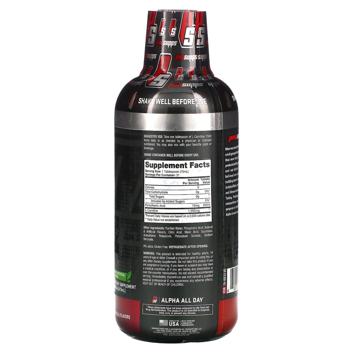 ProSupps, L-Carnitine 1500 Liquid Shots, Berry, 16 fl oz (473 ml) - Supply Center USA