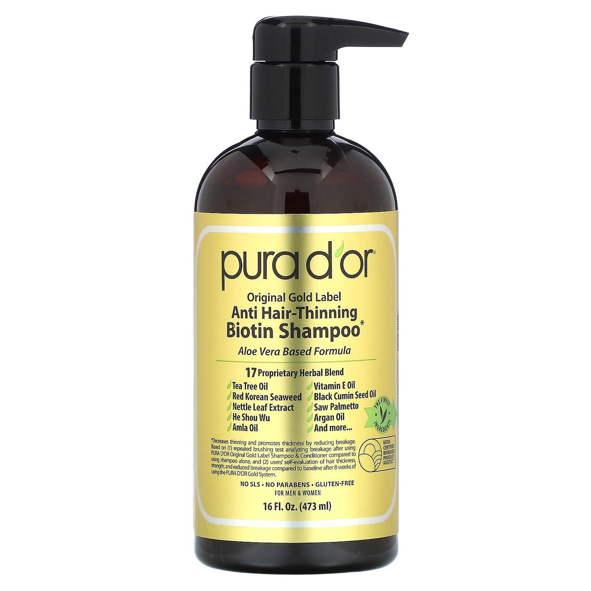Pura D'or, Anti-Hair Thinning Biotin Shampoo, 16 fl oz (473 ml) - Supply Center USA
