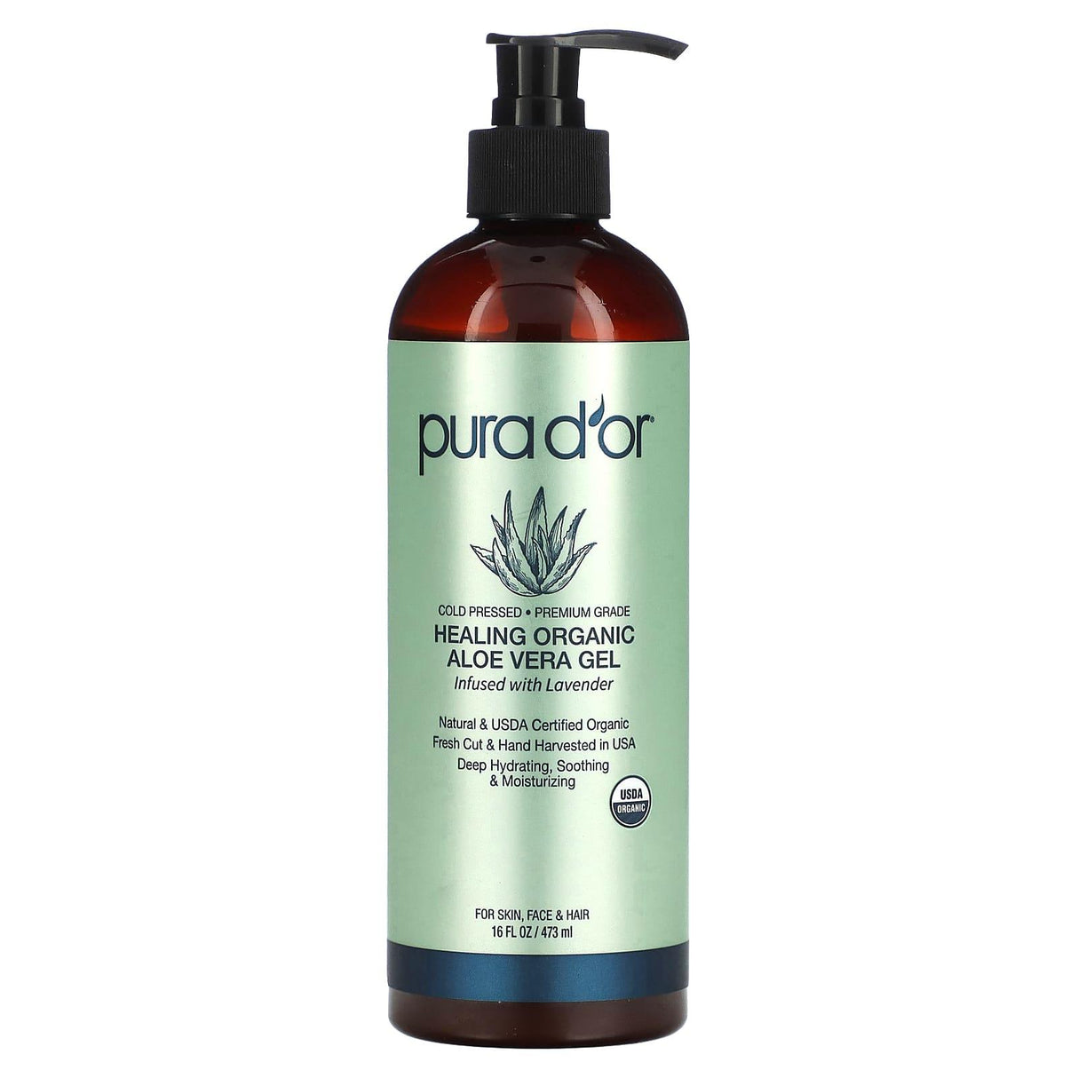 Pura D'or, Healing Organic Aloe Vera Gel, Infused With Lavender, 16 fl oz (473 ml) - Supply Center USA