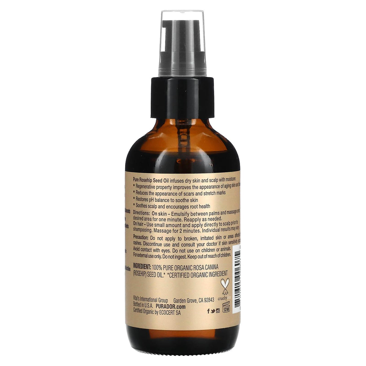 Pura D'or, Professional, Organic Rosehip Seed Oil, 4 fl oz (118 ml) - Supply Center USA