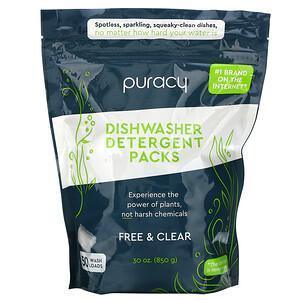 Puracy, Dishwasher Detergent Packs, Free & Clear, 50 Wash Loads, 30 oz (850 g) - Supply Center USA