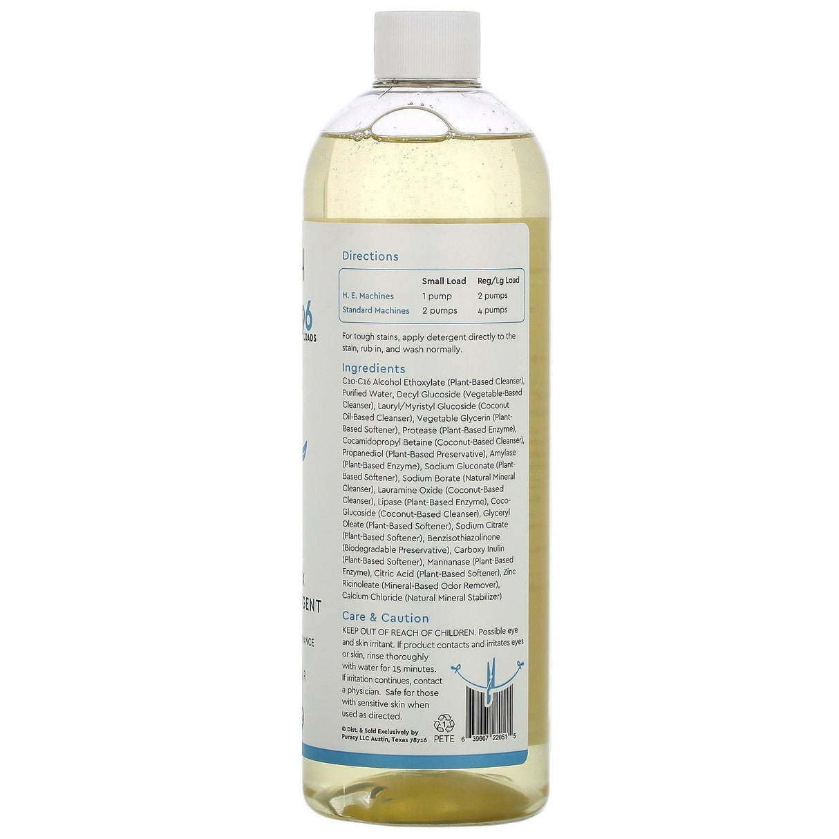 Puracy, Natural 10X Laundry Detergent, Free & Clear, 24 fl oz (710 ml) - Supply Center USA