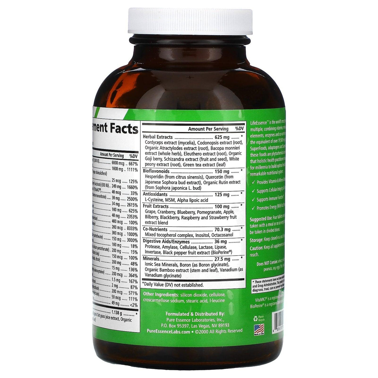 Pure Essence, LifeEssence, Whole Food Based Multivitamin, 240 Tablets - Supply Center USA