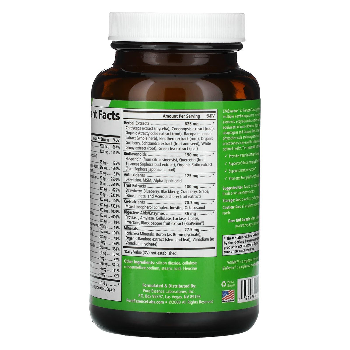 Pure Essence, LifeEssence, Whole Food Based Multivitamin, 240 Tablets - Supply Center USA