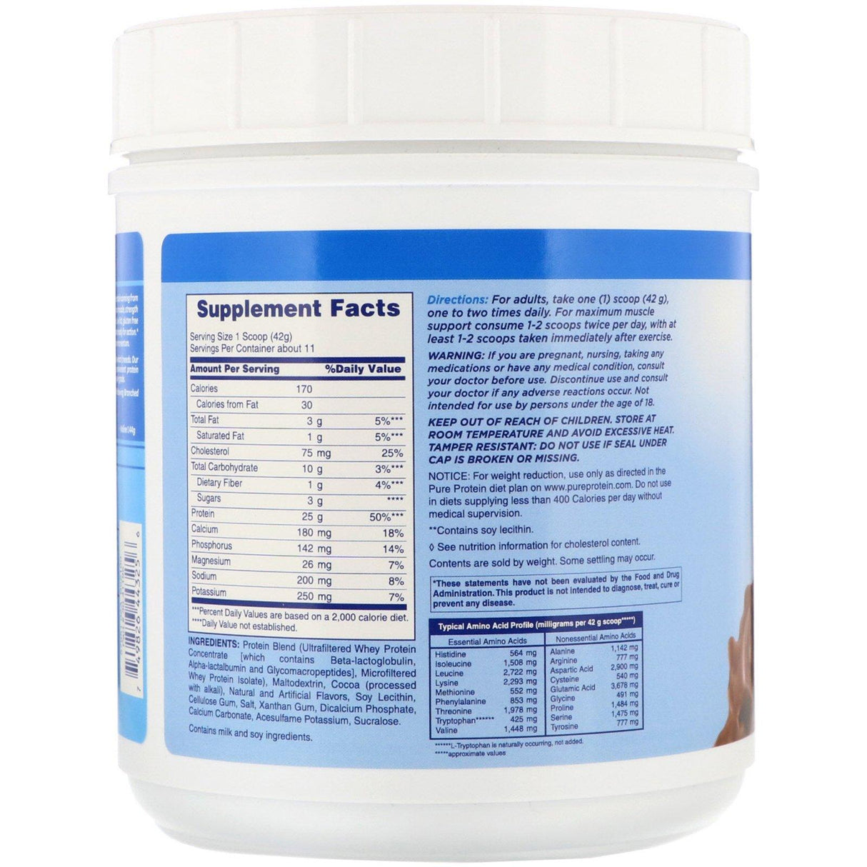 Pure Protein, 100% Whey Protein, Rich Chocolate, 1 lb (453 g) - Supply Center USA