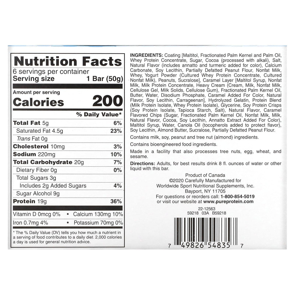 Pure Protein, Chocolate Salted Caramel Bar, 6 Bars, 1.76 oz (50 g) Each - Supply Center USA
