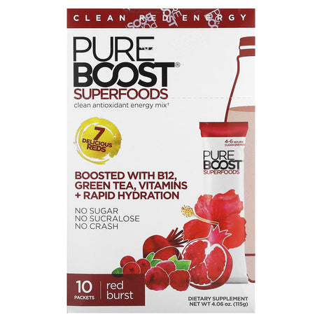 Pureboost, Superfoods, Clean Antioxidant Energy Mix, Red Burst, 10 Packets, 0.41 oz (11.5 g) Each - Supply Center USA