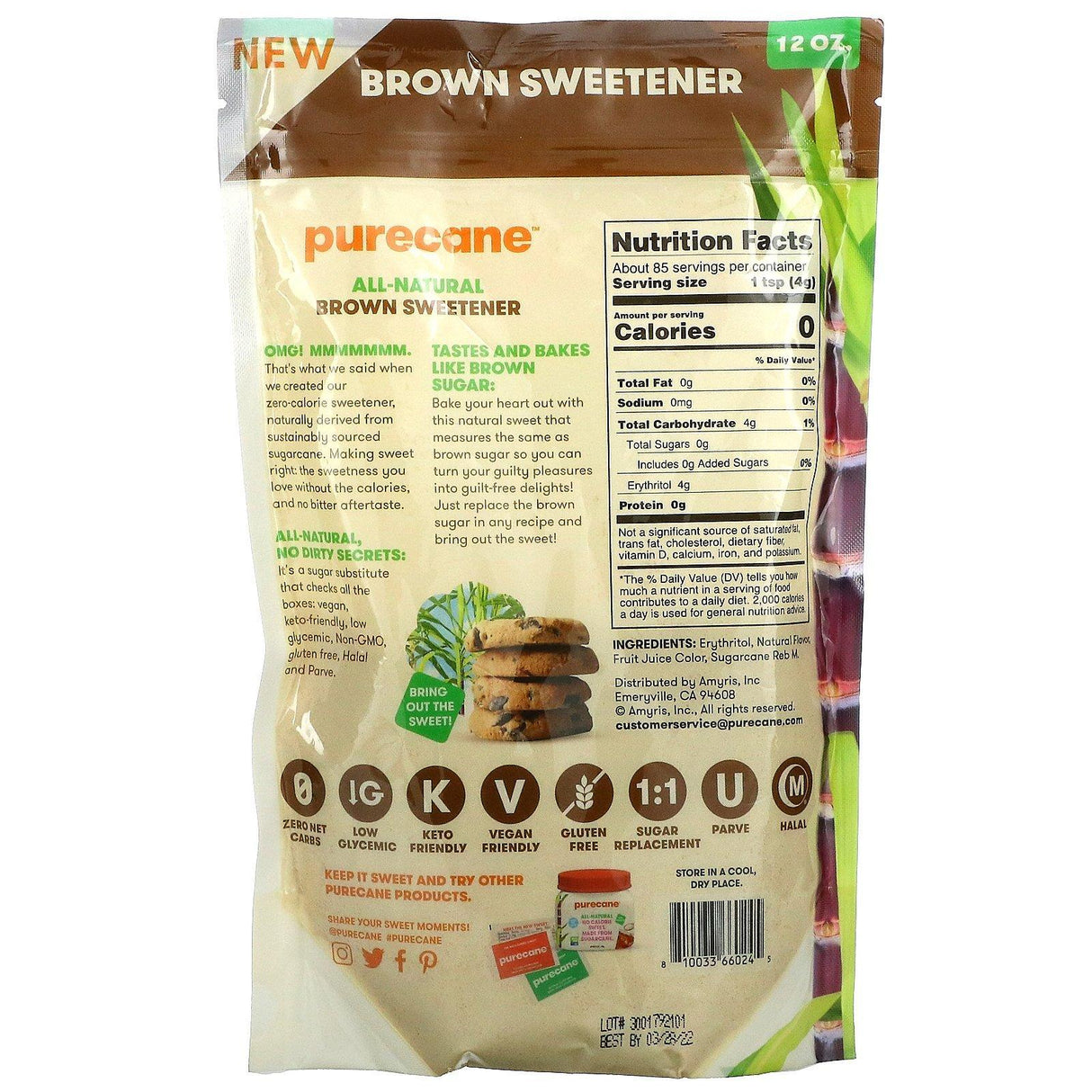 Purecane, No Calorie Brown Sweetener, 12 oz (341 g) - Supply Center USA