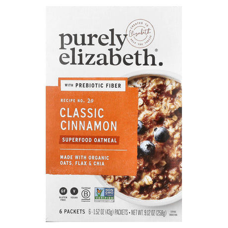 Purely Elizabeth, Superfood Oatmeal With Prebiotic Fiber, Classic Cinnamon, 6 Packets, 1.52 oz (43 g) Each - Supply Center USA