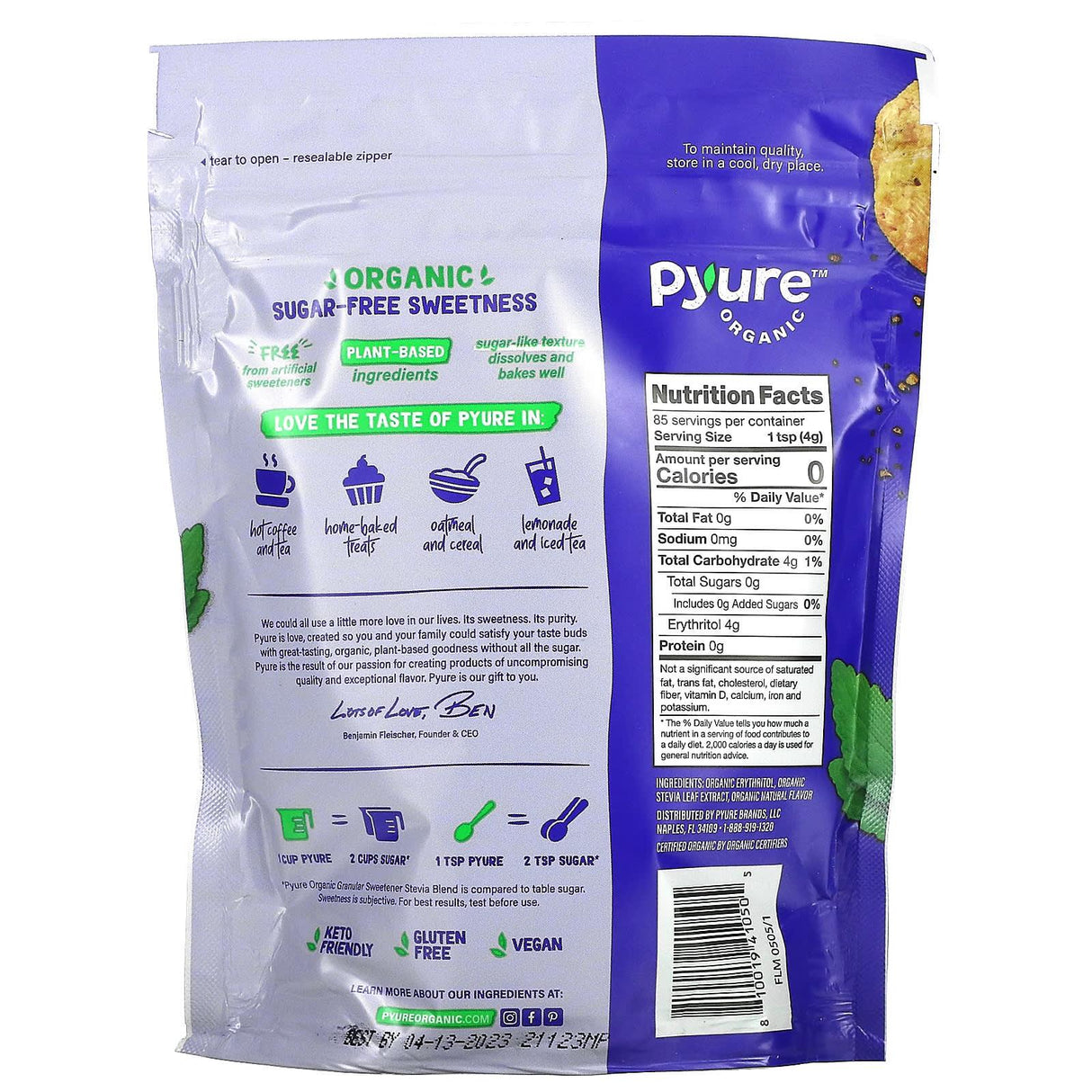 Pyure, Organic Granular Stevia Sweetener Blend, All-Purpose Sugar Substitute, Keto, 12 oz (340 g) - Supply Center USA