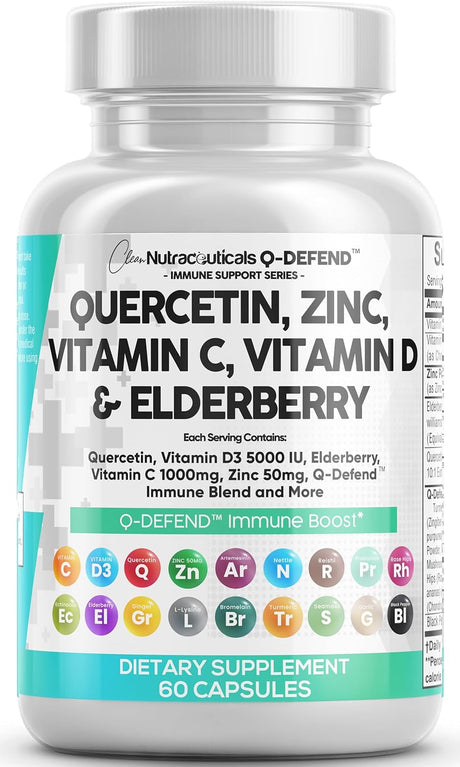 Quercetin 1000Mg Zinc 50Mg Vitamin C 1000Mg Vitamin D 5000 IU Bromelain Elderberry - Lung Immune Defense Support Supplement Adults with Artemisinin, Sea Moss, Echinacea, Garlic Immunity Allergy Relief - Supply Center USA