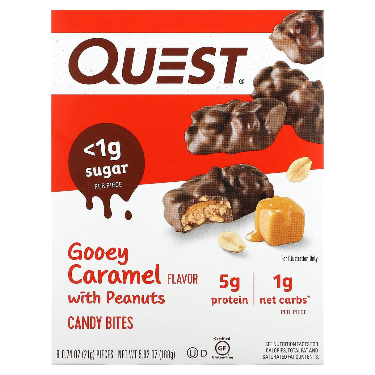 Quest Nutrition, Candy Bites, Gooey Caramel with Peanuts, 8 Bites, 0.74 oz (21 g) Each - Supply Center USA