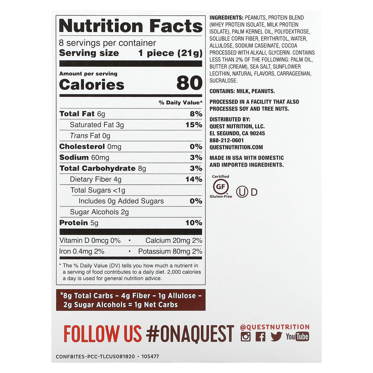 Quest Nutrition, Candy Bites, Gooey Caramel with Peanuts, 8 Bites, 0.74 oz (21 g) Each - Supply Center USA