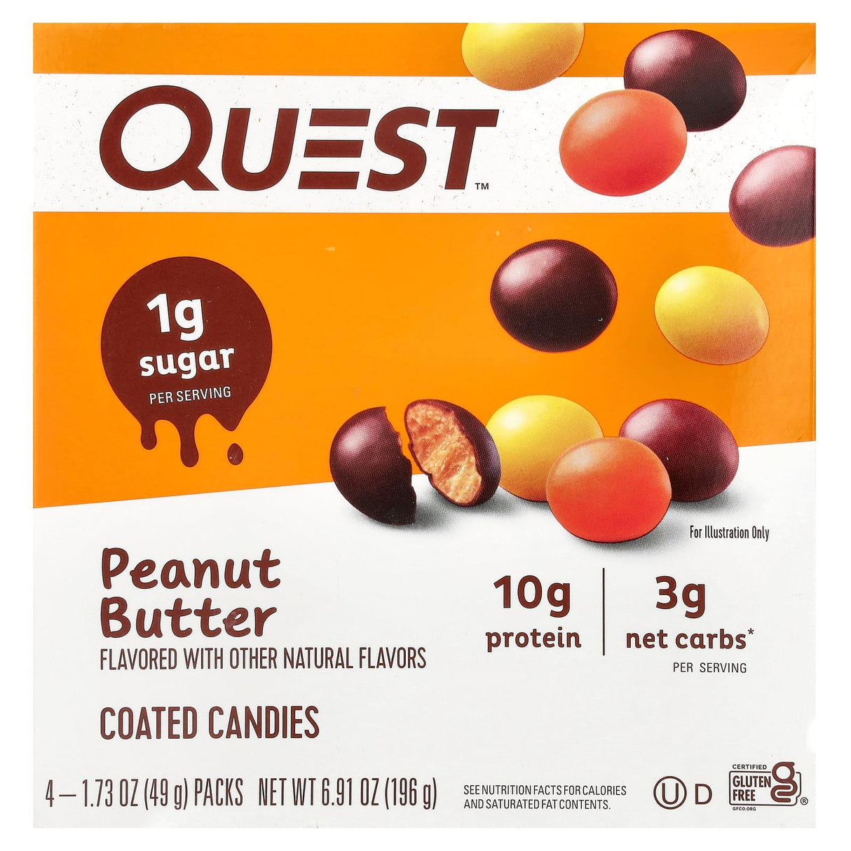Quest Nutrition, Coated Candies, Peanut Butter, 4 Packs, 1.73 oz (49 g) Each - Supply Center USA