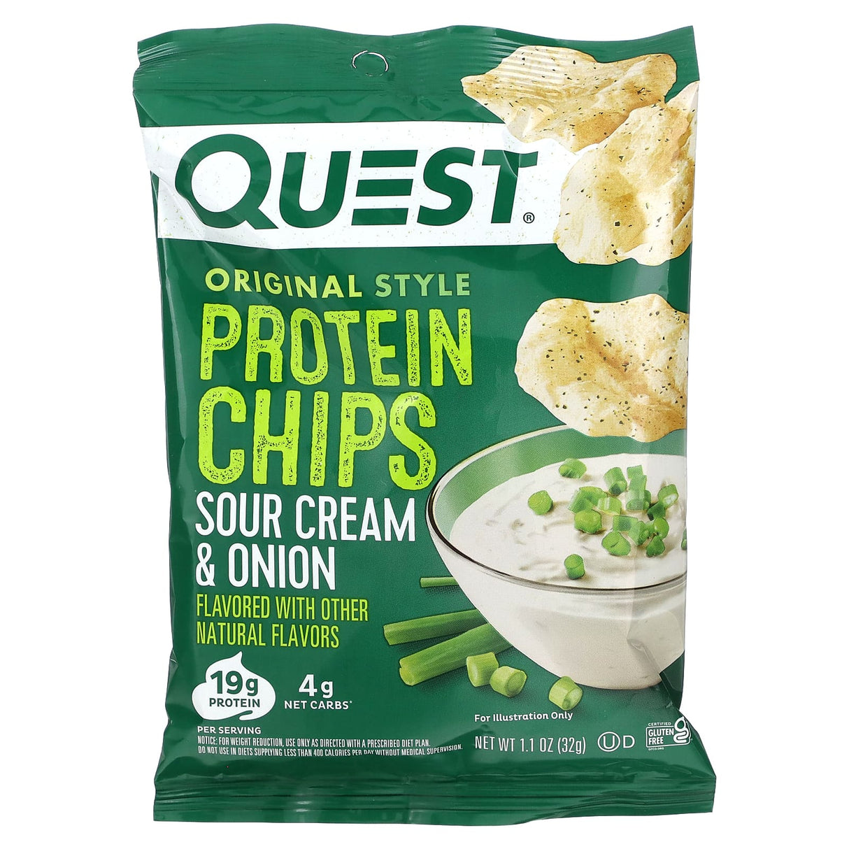Quest Nutrition, Original Style Protein Chips, Sour Cream & Onion, 8 Bags, 1.1 oz (32 g) Each - Supply Center USA