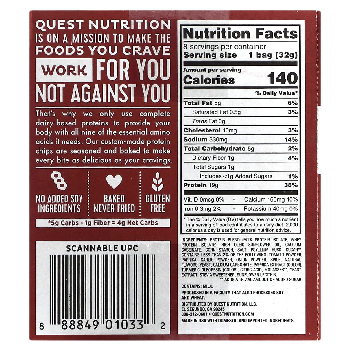 Quest Nutrition, Original Style Protein Chips, Sour Cream & Onion, 8 Bags, 1.1 oz (32 g) Each - Supply Center USA