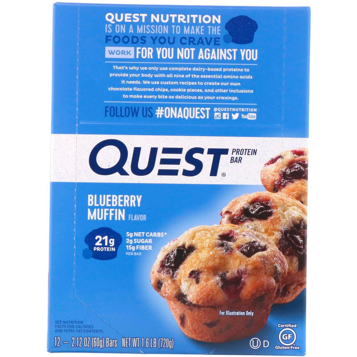 Quest Nutrition, Protein Bar, Blueberry Muffin, 12 Bars, 2.12 oz (60 g) Each - Supply Center USA