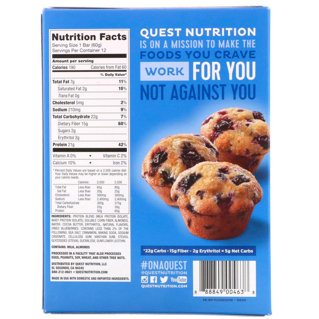 Quest Nutrition, Protein Bar, Blueberry Muffin, 12 Bars, 2.12 oz (60 g) Each - Supply Center USA