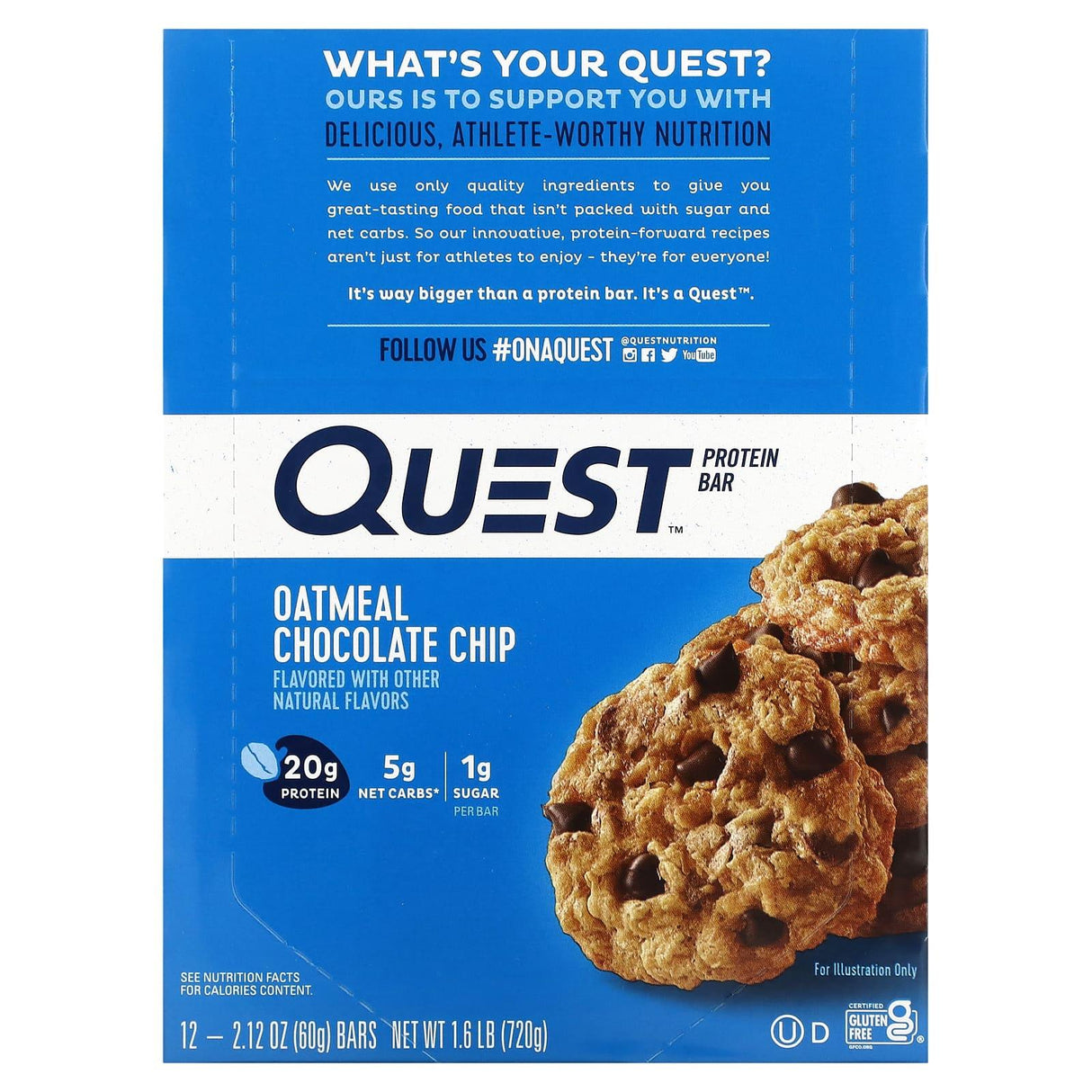 Quest Nutrition, Protein Bar, Oatmeal Chocolate Chip, 12 Bars, 2.12 oz (60 g) Each - Supply Center USA