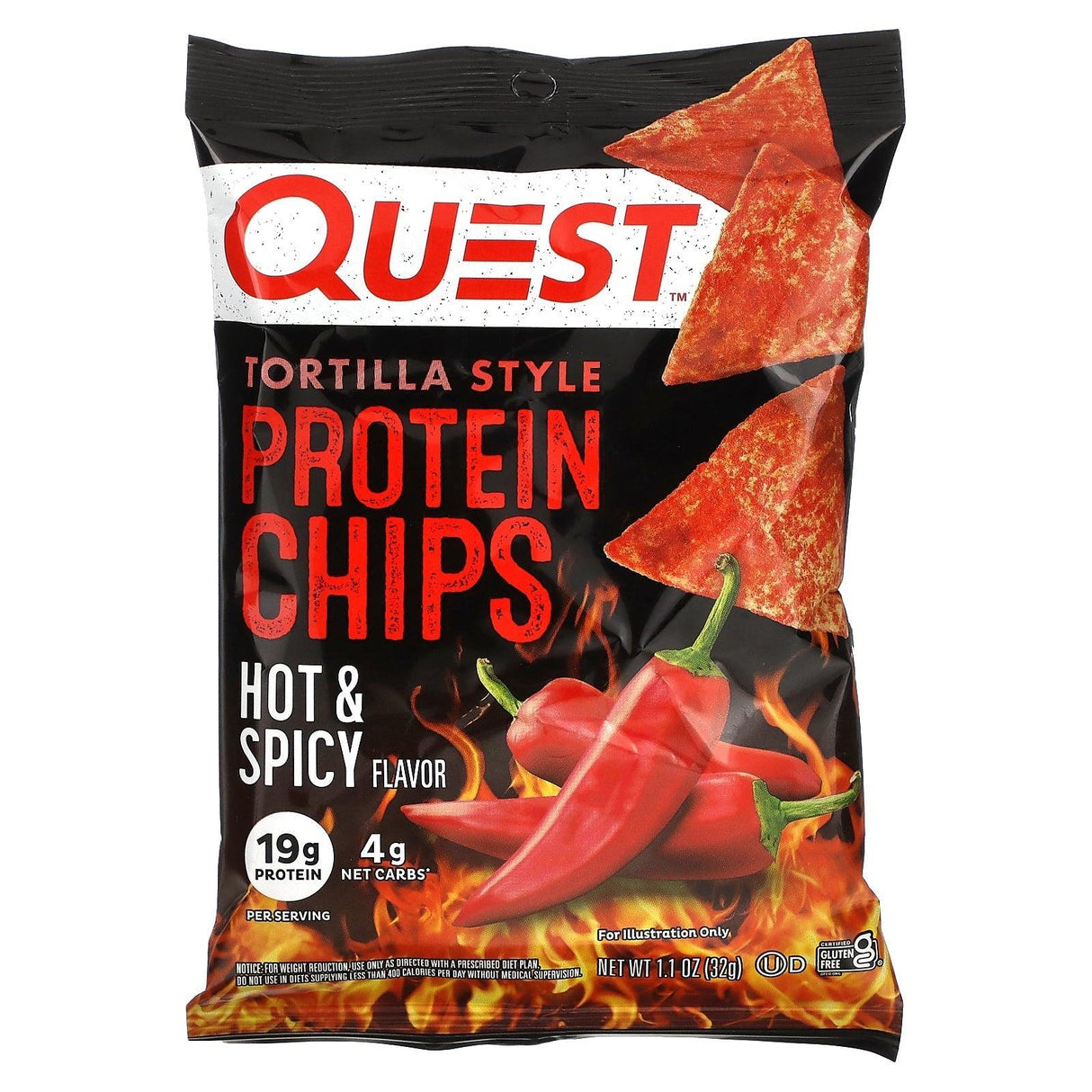 Quest Nutrition, Tortilla Style Protein Chips, Hot & Spicy, 8 Bags, 1.1 oz (32 g) Each - Supply Center USA