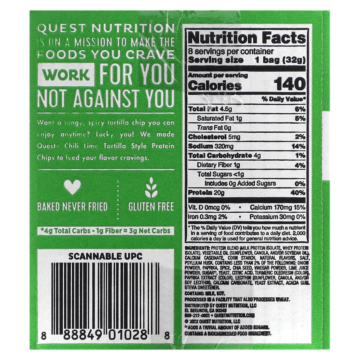 Quest Nutrition, Tortilla Style Protein Chips, Hot & Spicy, 8 Bags, 1.1 oz (32 g) Each - Supply Center USA