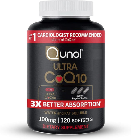 Qunol Coq10 100Mg Softgels, Ultra Coq10 100Mg, 3X Better Absorption, Antioxidant for Heart Health & Energy Production, Coenzyme Q10 Vitamins and Supplements, 4 Month Supply, 120 Count - Supply Center USA