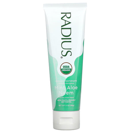 RADIUS, USDA Organic Toothpaste, Mint Aloe Neem, 3 oz (85 g) - Supply Center USA