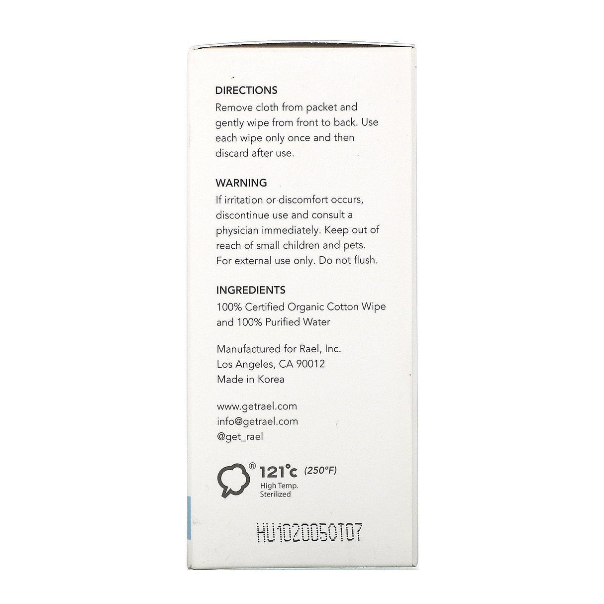 Rael, Organic Cotton Feminine Wipes, 10 Wipes - Supply Center USA
