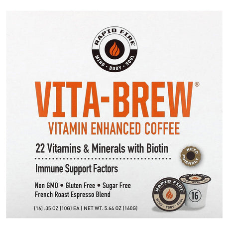 RAPIDFIRE, Vita-Brew, Vitamin Enhanced Coffee, French Roast Espresso Blend, 16 K-Cup, 0.35 oz (10 g) Each - Supply Center USA