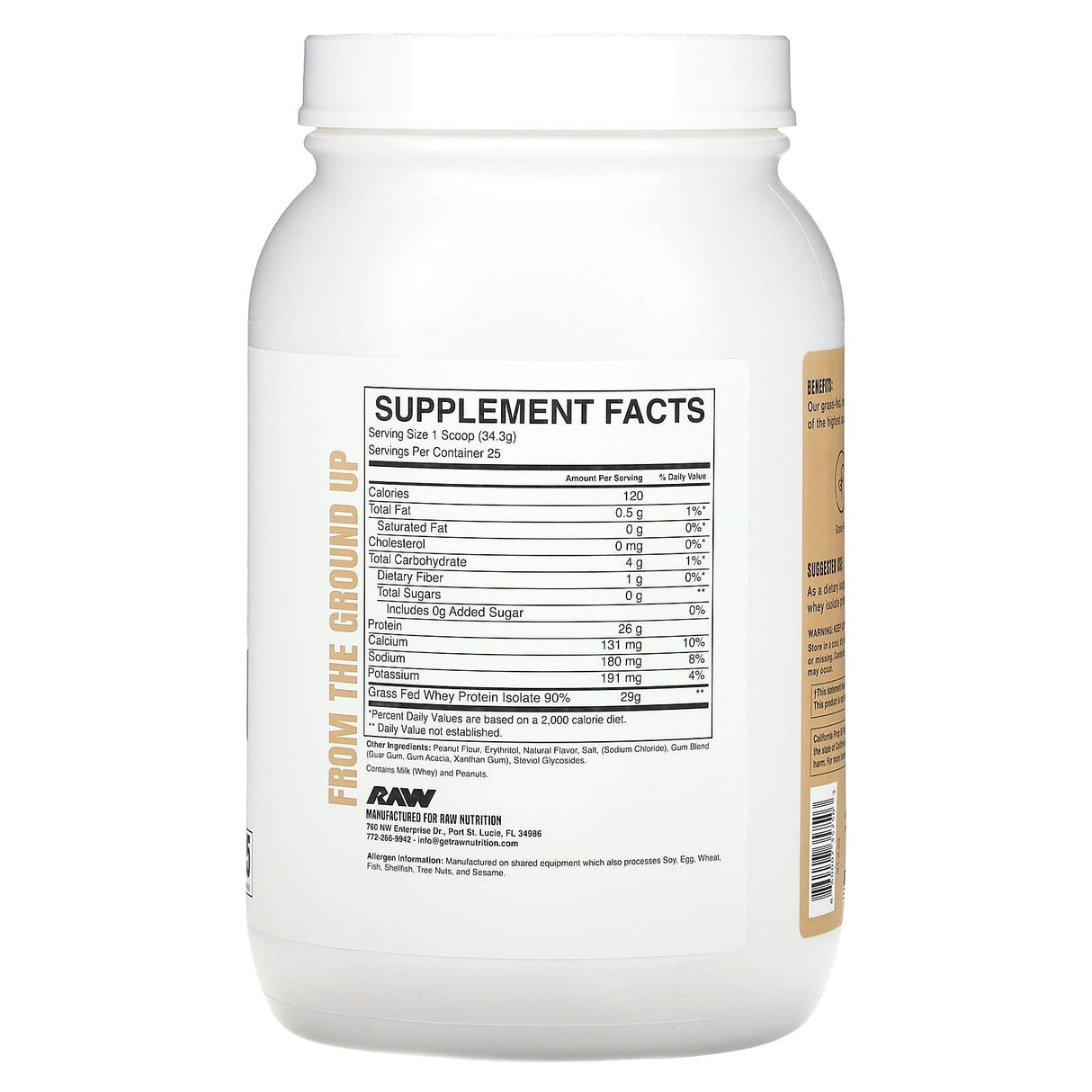 Raw Sport Supplement Company LLC, Grass Fed Whey Isolate Protein, Peanut Butter, 1.89 lb (857.5 g) - Supply Center USA
