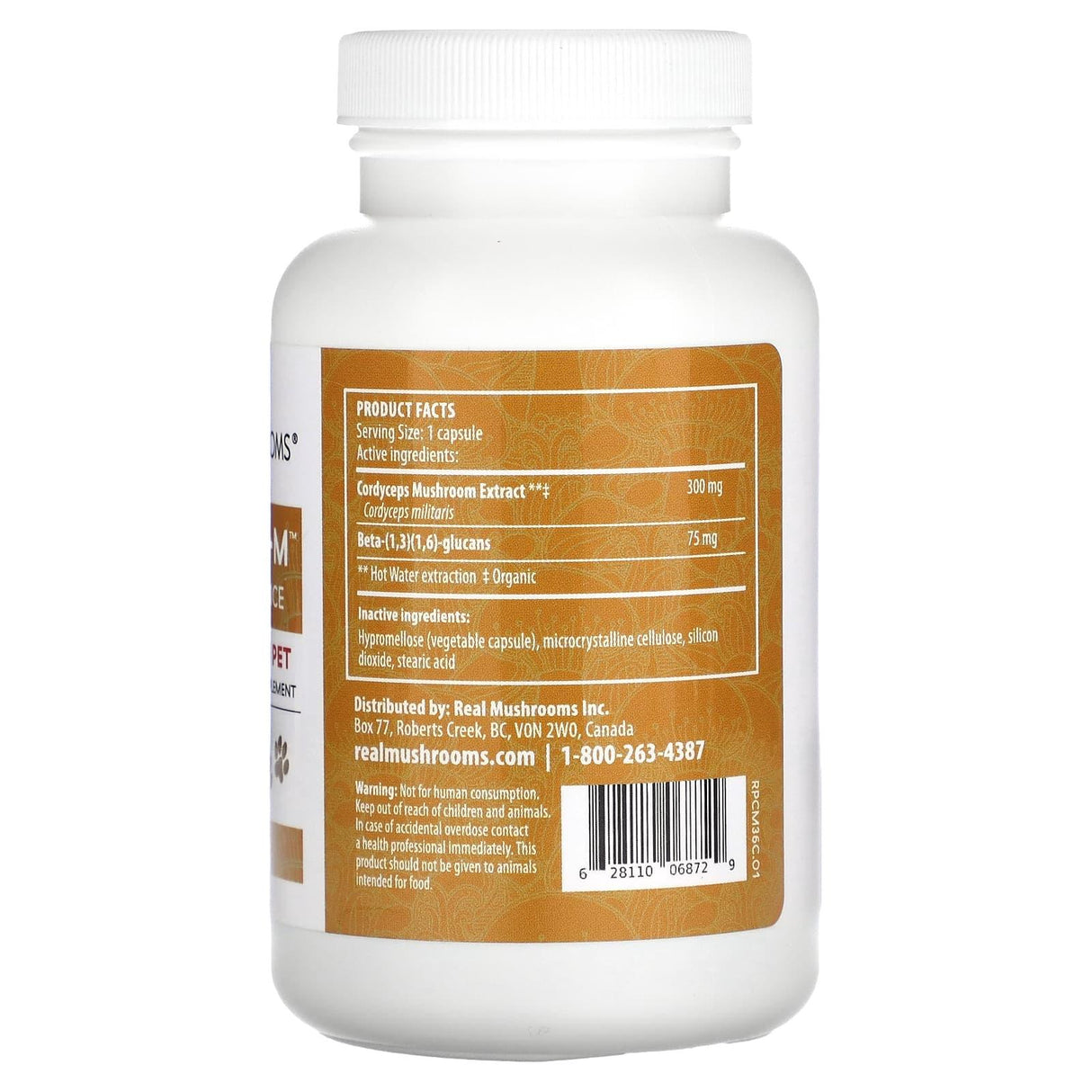 Real Mushrooms, Cordyceps-M, Support for Your Pet, 120 Capsules - Supply Center USA