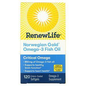Renew Life, Norwegian Gold Omega-3 Fish Oil, 850 mg, 120 Enteric-Coated Softgels - Supply Center USA