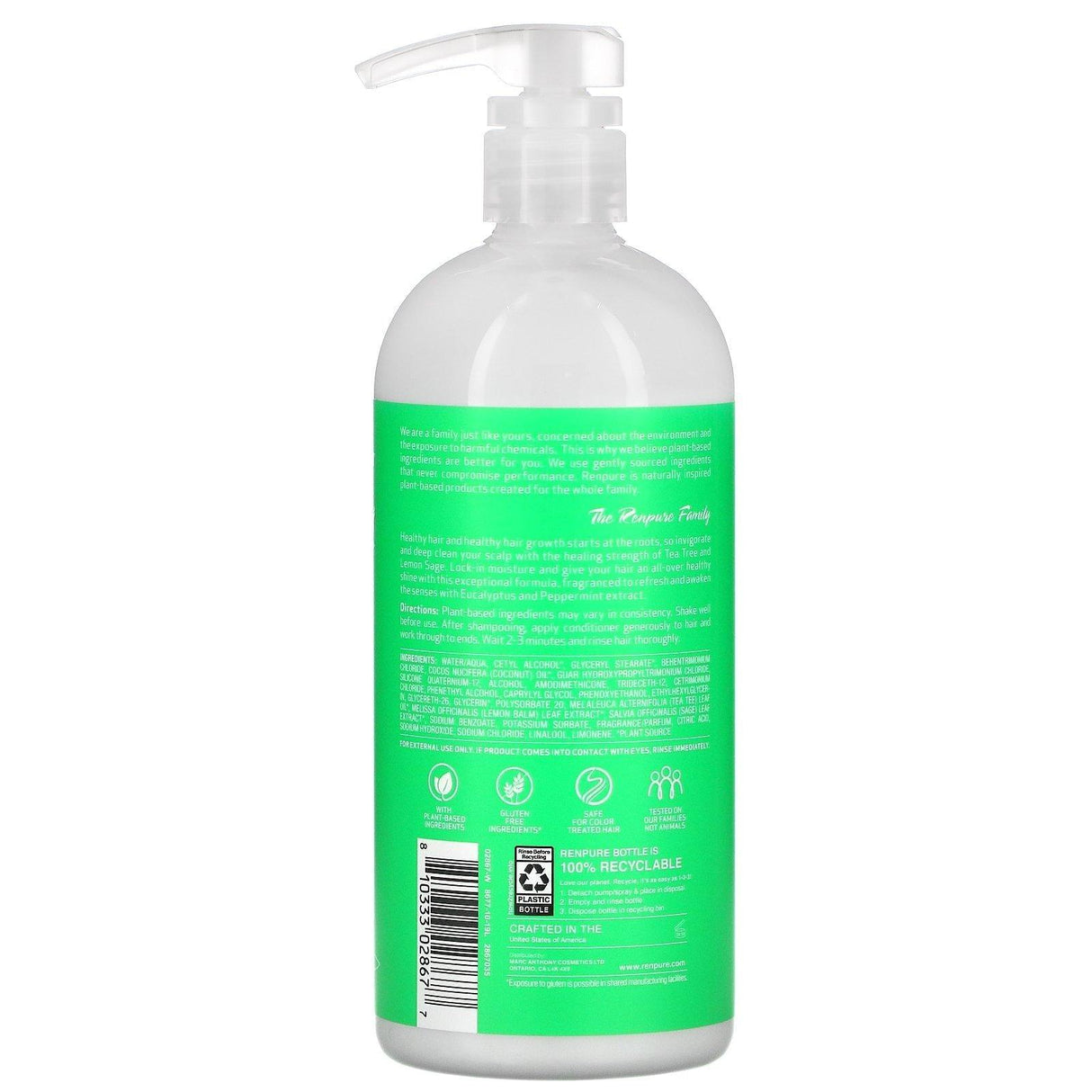 Renpure, Tea Tree & Lemon Sage Conditioner, 24 fl oz (710 ml) - Supply Center USA
