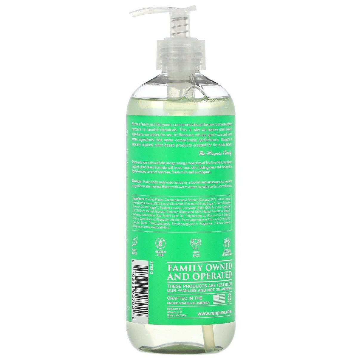 Renpure, Tea Tree Mint, Refreshing Moisture Body Wash, 19 fl oz (561 ml) - Supply Center USA