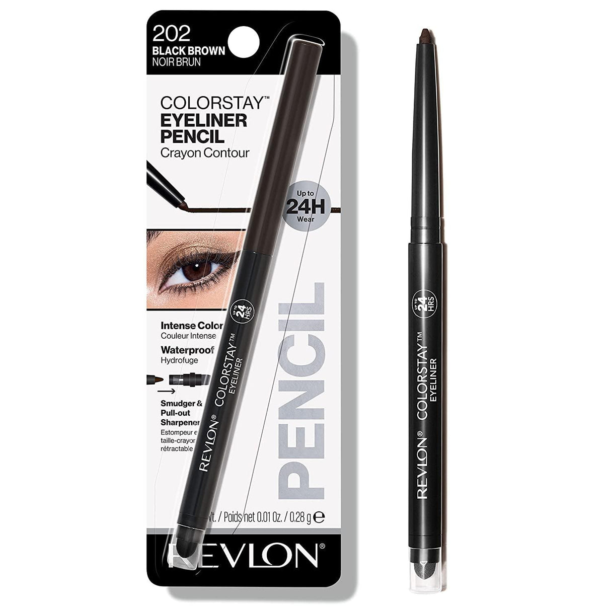 Revlon Pencil Eyeliner, Colorstay Eye Makeup with Built-In Sharpener, Waterproof, Smudge-Proof, Longwearing with Ultra-Fine Tip, 202 Black Brown, 0.01 Oz - Supply Center USA