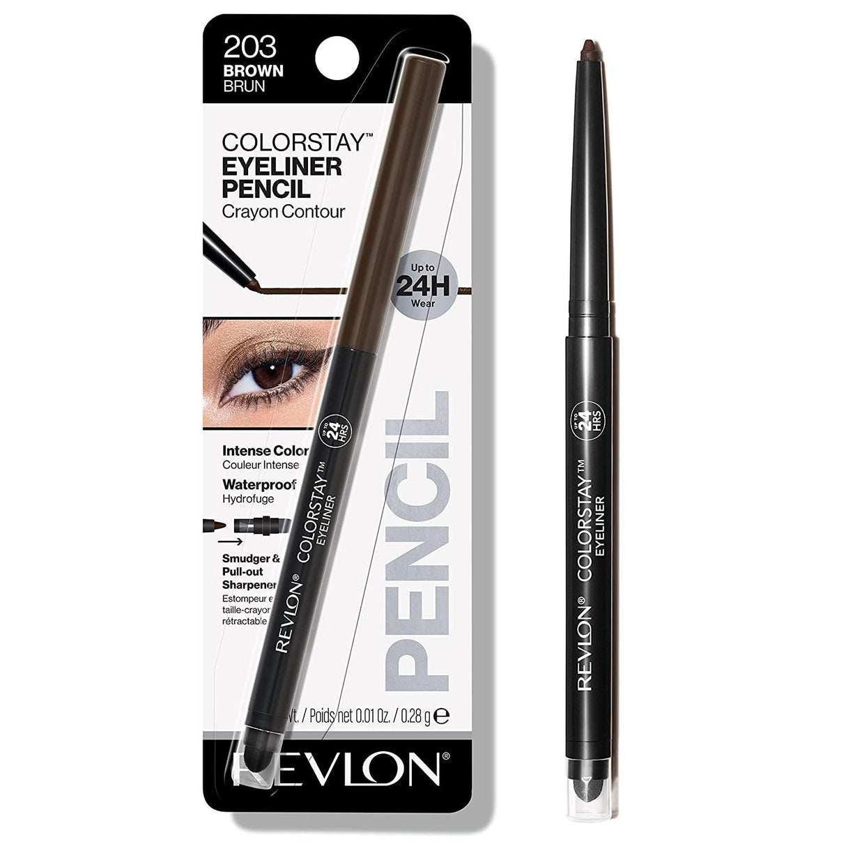 Revlon Pencil Eyeliner, Colorstay Eye Makeup with Built-In Sharpener, Waterproof, Smudge-Proof, Longwearing with Ultra-Fine Tip, 202 Black Brown, 0.01 Oz - Supply Center USA