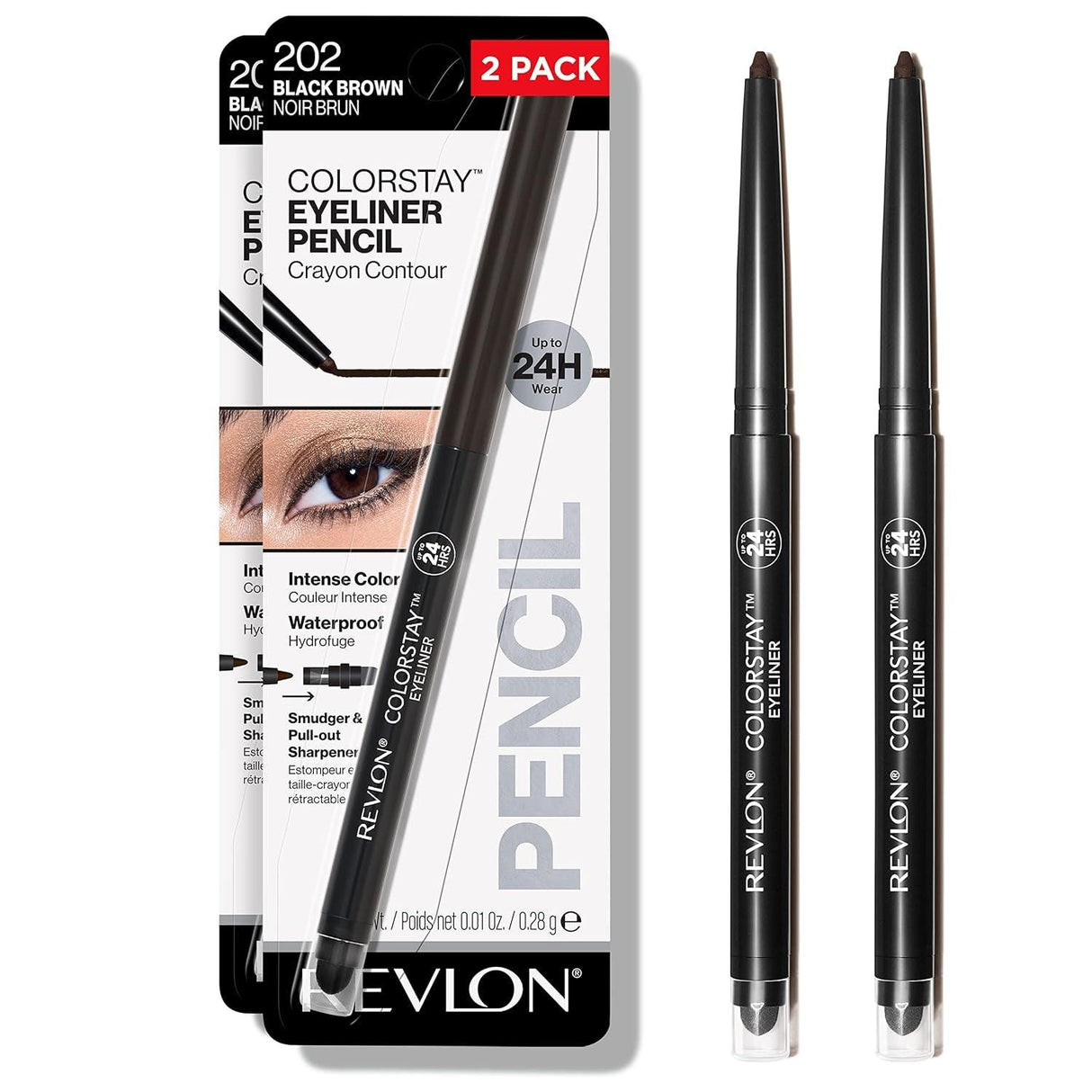 Revlon Pencil Eyeliner, Colorstay Eye Makeup with Built-In Sharpener, Waterproof, Smudge-Proof, Longwearing with Ultra-Fine Tip, 202 Black Brown, 0.01 Oz - Supply Center USA