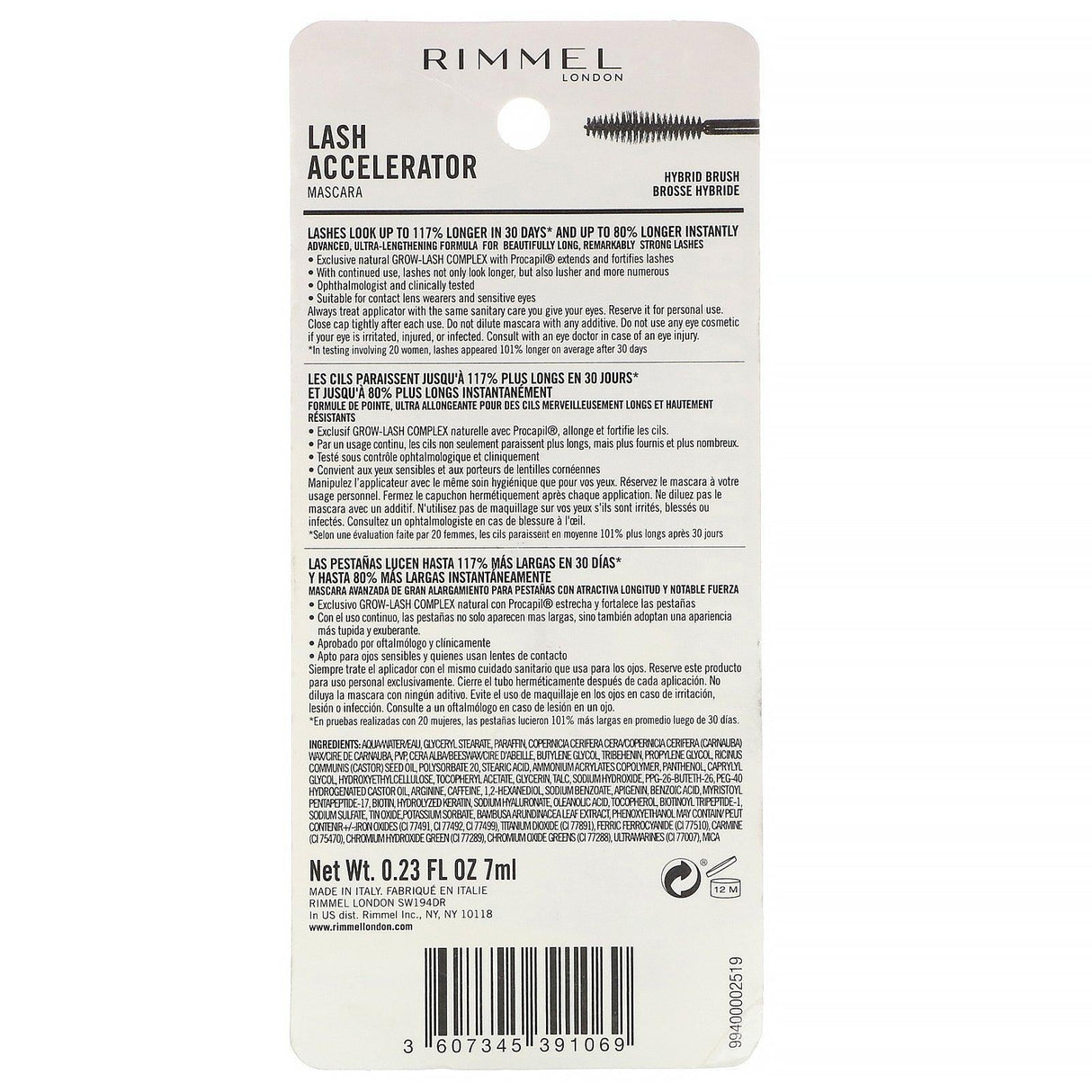 Rimmel London, Lash Accelerator Mascara, 003 Extreme Black, .23 fl oz (7 ml) - Supply Center USA
