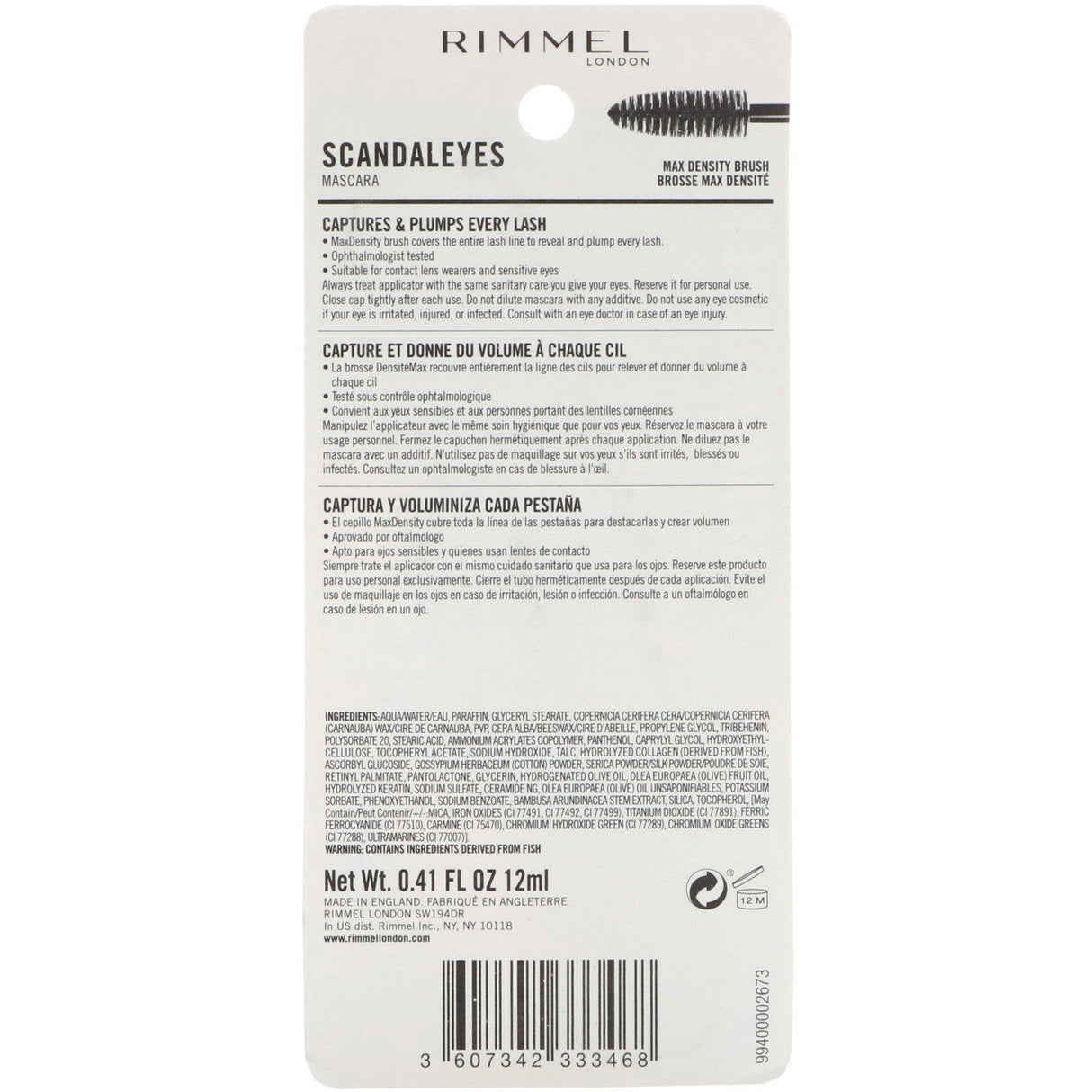 Rimmel London, Scandaleyes Mascara, 003 Extreme Black, 0.41 fl oz (12 ml) - Supply Center USA
