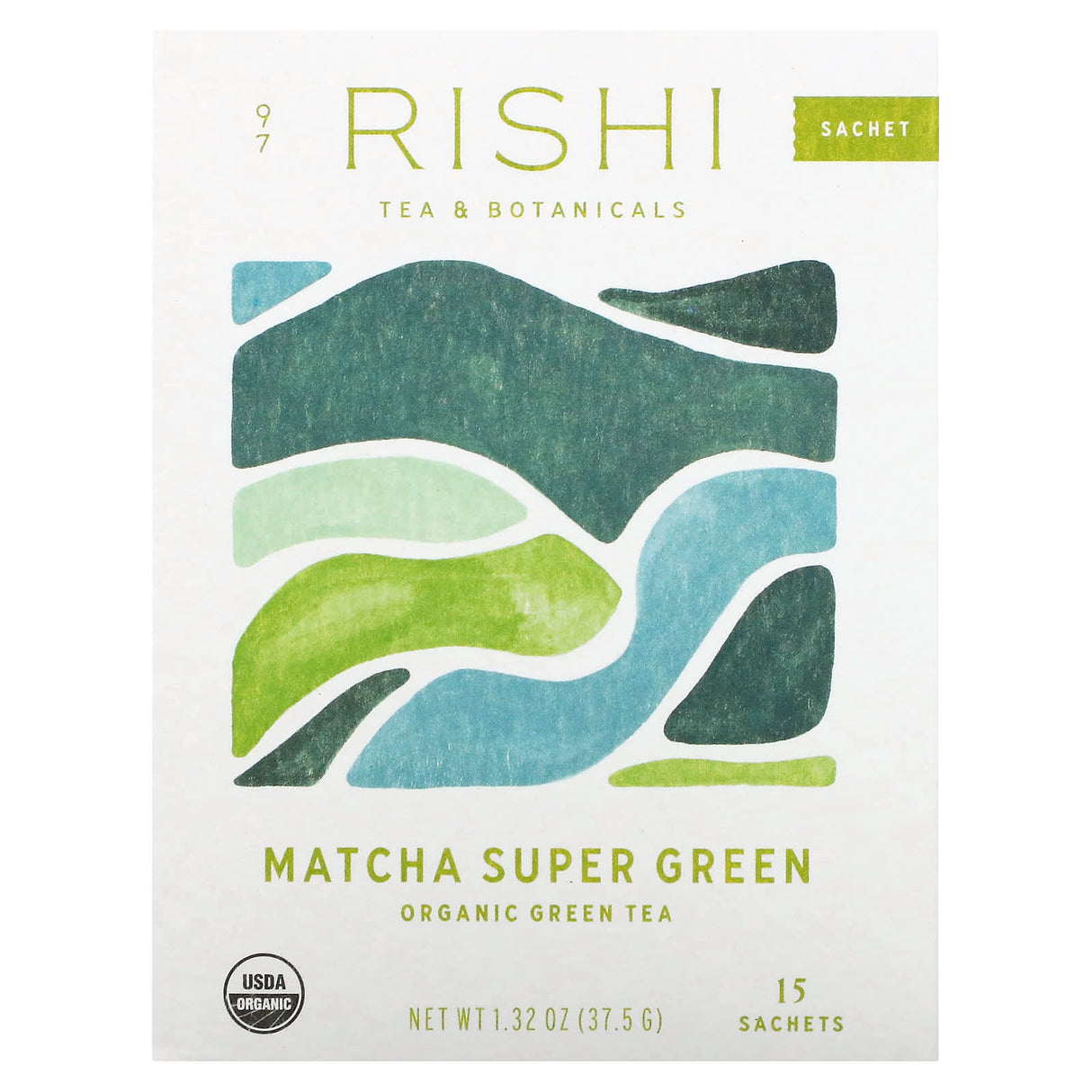 Rishi Tea, Organic Green Tea, Matcha Super Green, 15 Sachets, 1.32 oz (37.5 g) - Supply Center USA