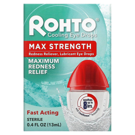 Rohto, Cooling Eye Drops, Max Strength, Maximum Redness Relief, 0.4 fl oz (13 ml) - Supply Center USA