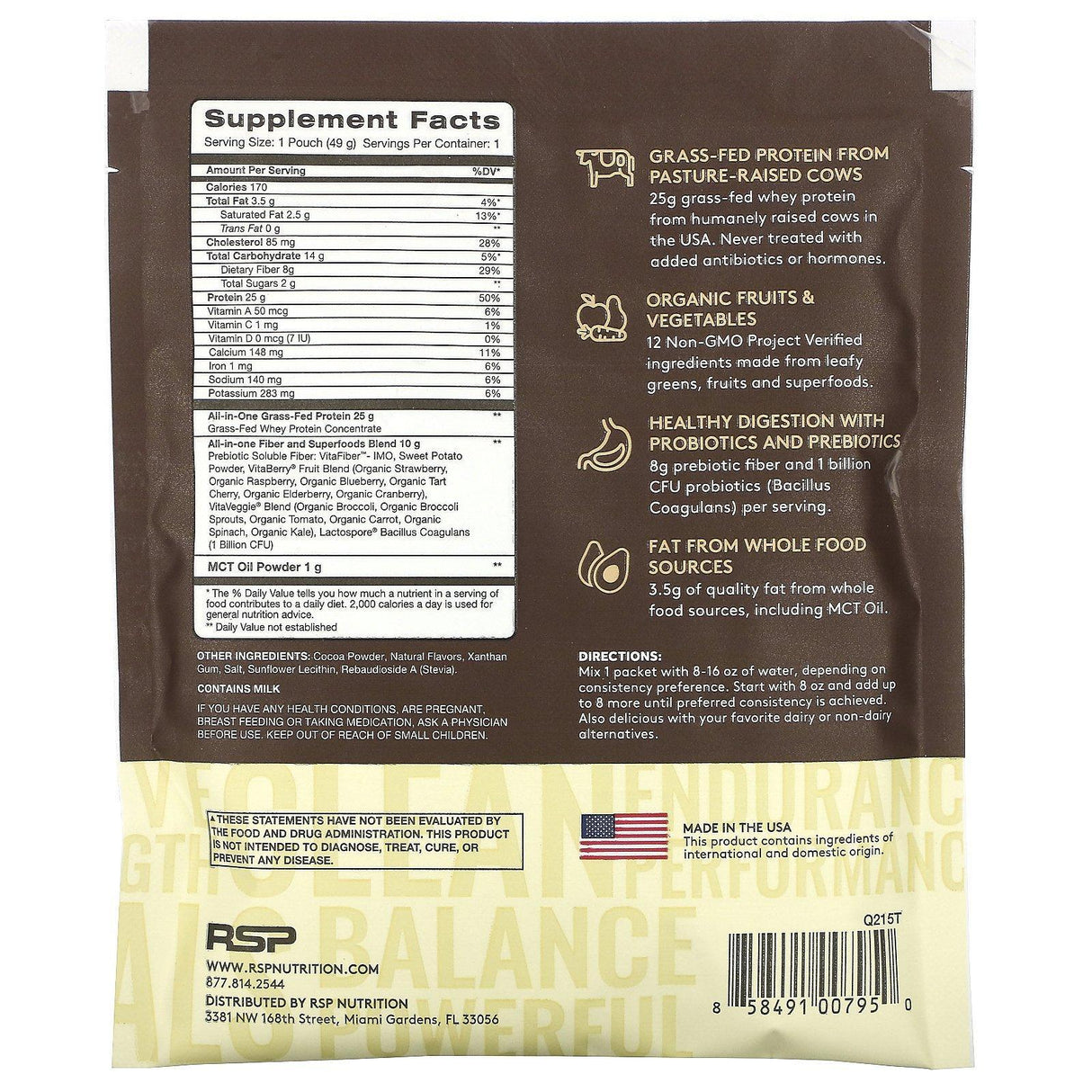 RSP Nutrition, TrueFit, Grass-Fed Whey Protein Shake with Fruits & Veggies, Chocolate, 1.7 oz (49 g) - Supply Center USA